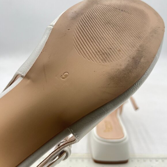 Pazzion White Stylish Low Chunky Heel Slingback T-Strap Buckle Square Toe Pumps - Picture 6 of 8